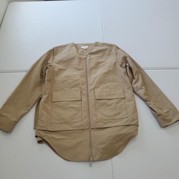 COS Jacket Womens Small Beige Zip Front Collarless Patch Pockets Shacket Utility - Picture 1 of 7